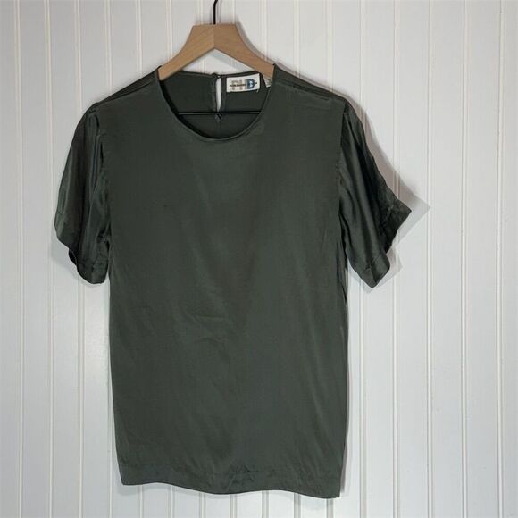 Paul Harris Design Silk Blouse Small Sage Green Short Sleeve Minimalist Top - Picture 1 of 8